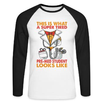 C’est ce qu’un étudiant pré-médical super fatigué - Drôle - T-shirt baseball manches longues Homme - blanc/noir - Devant - Nik (191cm)