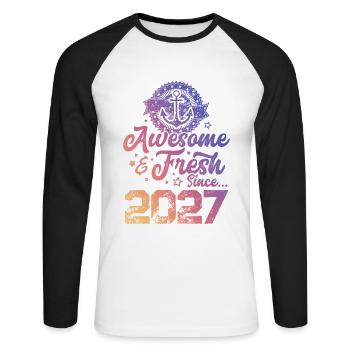 2027 awesome fresh - Unisex Baseballshirt langarm - Weiß/Schwarz - Vorne - Nik (191cm)
