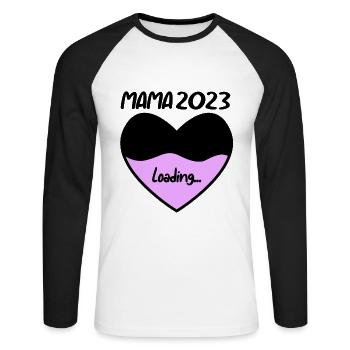 Mama 2023 Mutter Schwangerschaft Schwanger - Unisex Baseballshirt langarm - Weiß/Schwarz - Vorne - Nik (191cm)
