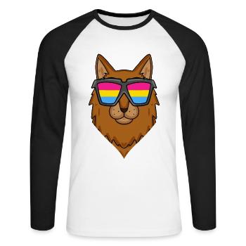 Chat somalien pansexuel - Chat avec lunettes - T-shirt baseball manches longues Homme - blanc/noir - Devant - Nik (191cm)
