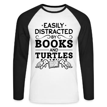 Cute turtle — light from books and - Unisex Long Sleeve Baseball T-Shirt - white/black - Front - Nik (191cm)