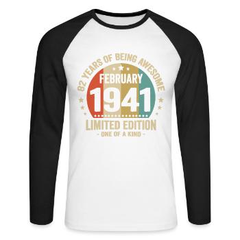82 Ans D'être Génial Depuis Février 1941 - T-shirt baseball manches longues Homme - blanc/noir - Devant - Nik (191cm)