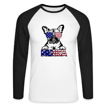 Merica - Hundeliebhaber - Unisex Baseballshirt langarm - Weiß/Schwarz - Vorne - Nik (191cm)