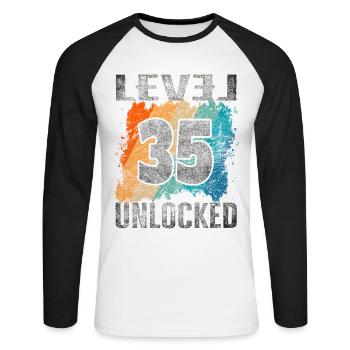 Geburtstag Geschenk Level Unlocked 35 Jahre - Unisex Baseballshirt langarm - Weiß/Schwarz - Vorne - Nik (191cm)