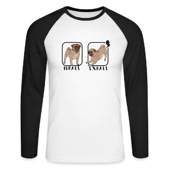 Inhale Exhale - amoureux des carlins - T-shirt baseball manches longues Homme - blanc/noir - Devant - Nik (191cm)