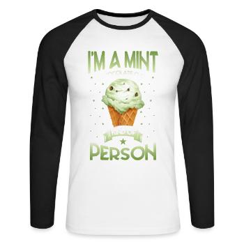 Ich Bin Ein Minz-schokoladenstückchen Für - Unisex Baseballshirt langarm - Weiß/Schwarz - Vorne - Nik (191cm)