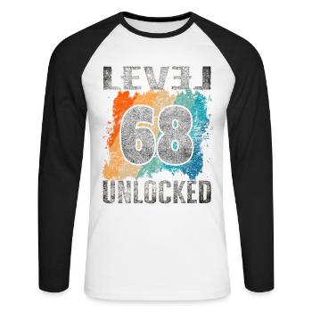 Niveau cadeau d’anniversaire débloqué 68 ans - T-shirt baseball manches longues Homme - blanc/noir - Devant - Nik (191cm)