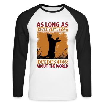 Tant que j’ai mon doux chat, je m’en fiche - T-shirt baseball manches longues Homme - blanc/noir - Devant - Nik (191cm)