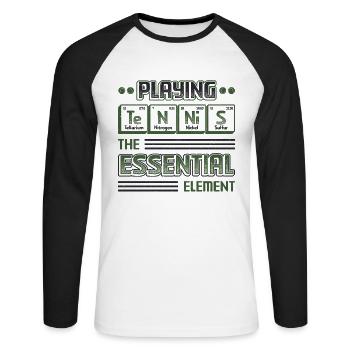 Tennis Das Essentielle Element Lustiges Tennis - Unisex Baseballshirt langarm - Weiß/Schwarz - Vorne - Nik (191cm)