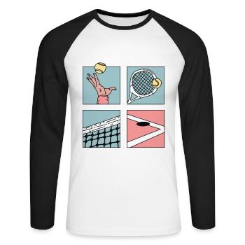 Tennis Cartoon Coole Tennisspielerin Verein Club - Unisex Baseballshirt langarm - Weiß/Schwarz - Vorne - Nik (191cm)