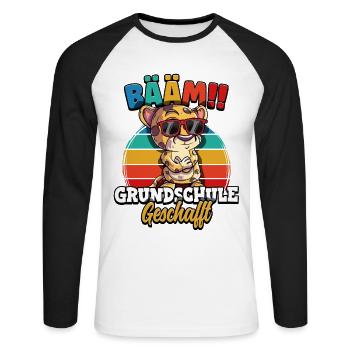 Bääm Grundschule Geschafft - Unisex Baseballshirt langarm - Weiß/Schwarz - Vorne - Nik (191cm)