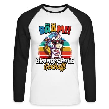 Bääm Grundschule Geschafft - Unisex Baseballshirt langarm - Weiß/Schwarz - Vorne - Nik (191cm)