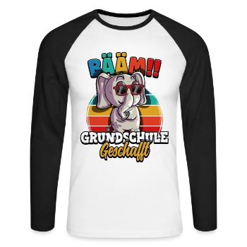 Bääm Grundschule Geschafft - Unisex Baseballshirt langarm - Weiß/Schwarz - Vorne - Nik (191cm)