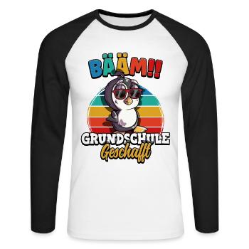 Bääm Grundschule Geschafft - Unisex Baseballshirt langarm - Weiß/Schwarz - Vorne - Nik (191cm)