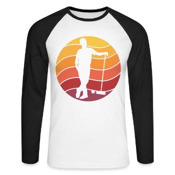 Krocket Retro - Unisex Baseballshirt langarm - Weiß/Schwarz - Vorne - Nik (191cm)
