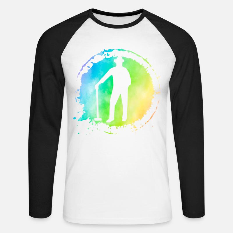 Krocket Retro - Unisex Baseballshirt langarm - Weiß/Schwarz