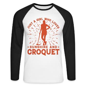 Just a Girl who loves Sunshine and Croquet - Unisex Long Sleeve Baseball T-Shirt - white/black - Front - Nik (191cm)