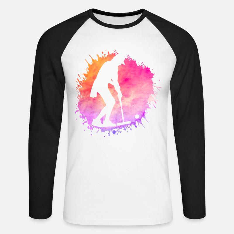 Krocket Retro - Unisex Baseballshirt langarm - Weiß/Schwarz