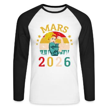 Mars 2026 Anniversaire Idée Cadeau Vintage 2026 - T-shirt baseball manches longues Homme - blanc/noir - Devant - Nik (191cm)