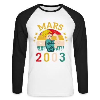 Mars 2003 Anniversaire Idée Cadeau Vintage 2003 - T-shirt baseball manches longues Homme - blanc/noir - Devant - Nik (191cm)