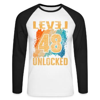 Birthday Gift Level Unlocked 48 years - Unisex Long Sleeve Baseball T-Shirt - white/black - Front - Nik (191cm)