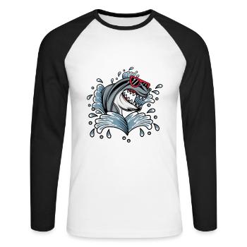 Pin prêt pour cela? Pour les amateurs de requins et de marine - T-shirt baseball manches longues Homme - blanc/noir - Devant - Nik (191cm)