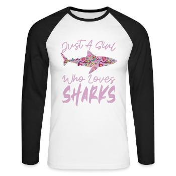 Juste une fille qui aime les requins pour les amoureux des requins - T-shirt baseball manches longues Homme - blanc/noir - Devant - Nik (191cm)