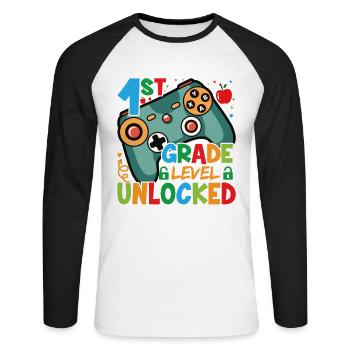 Level of the 1st year unlocked - Unisex Long Sleeve Baseball T-Shirt - white/black - Front - Nik (191cm)