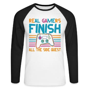 Real Gamers Finishes All The Side Quests - Video G - Unisex Long Sleeve Baseball T-Shirt - white/black - Front - Nik (191cm)