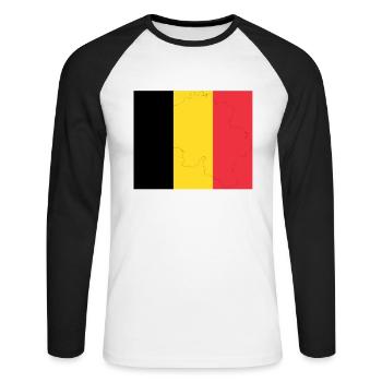 Drapeau belge Belgique Drapeau belge Belge - T-shirt baseball manches longues Homme - blanc/noir - Devant - Nik (191cm)