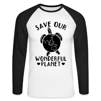 Save our wonderful planet Turtle Earth - Unisex Long Sleeve Baseball T-Shirt - white/black - Front - Nik (191cm)