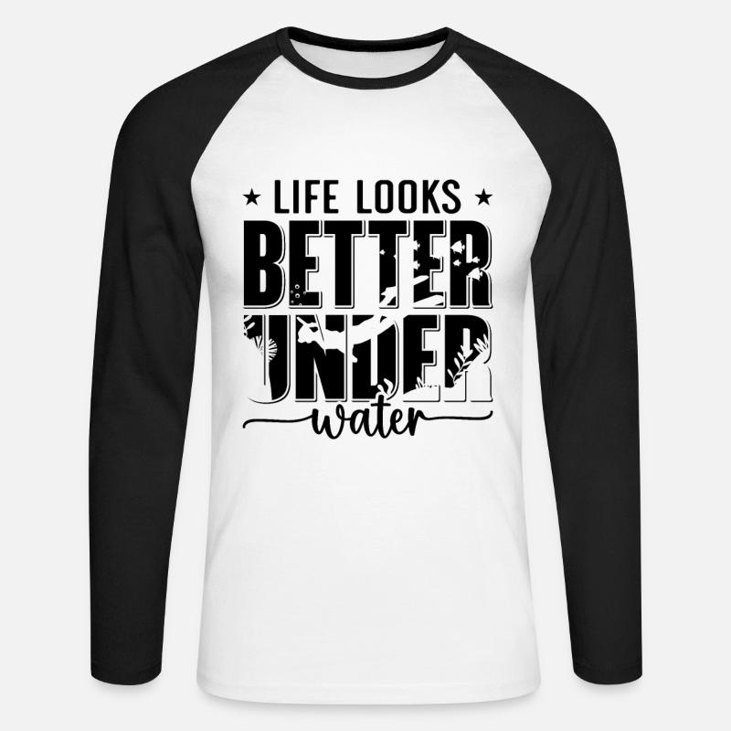 Freitaucher Tauchen Apnoe Freitauchen Geschenkidee - Unisex Baseballshirt langarm - Weiß/Schwarz