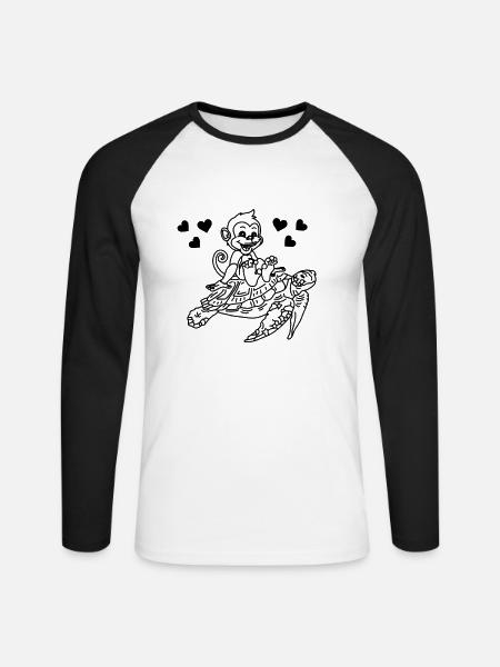 Funny monkey turtle and turtle - Unisex Long Sleeve Baseball T-Shirt - white/black