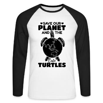 Cute Turtle Earth Day Save our planet and - Unisex Long Sleeve Baseball T-Shirt - white/black - Front - Nik (191cm)