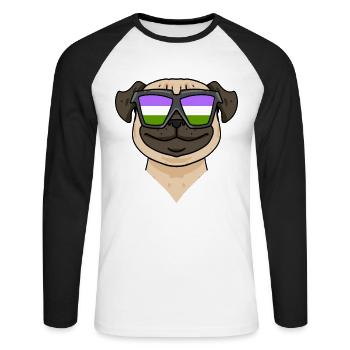 Genderqueer Chien Lgbt Carlin - T-shirt baseball manches longues Homme - blanc/noir - Devant - Nik (191cm)