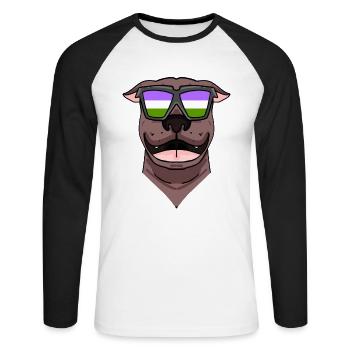 Genderqueer Lgbt Hund American Pit Bull Terrier - Unisex Baseballshirt langarm - Weiß/Schwarz - Vorne - Nik (191cm)