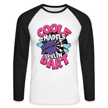 Darts Dartspieler - Unisex Baseballshirt langarm - Weiß/Schwarz - Vorne - Nik (191cm)