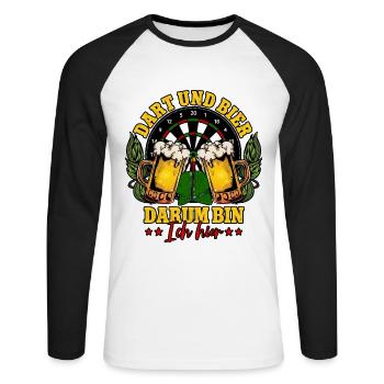 Dart Und Bier Darum Bin Ich Hier Darts Dartspieler - Unisex Baseballshirt langarm - Weiß/Schwarz - Vorne - Nik (191cm)