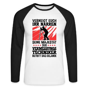 Vermessungstechniker betritt Gelände Vermesser - Unisex Baseballshirt langarm - Weiß/Schwarz - Vorne - Nik (191cm)