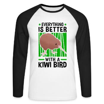 Everything is better with a kiwi bird - Unisex Long Sleeve Baseball T-Shirt - white/black - Front - Nik (191cm)
