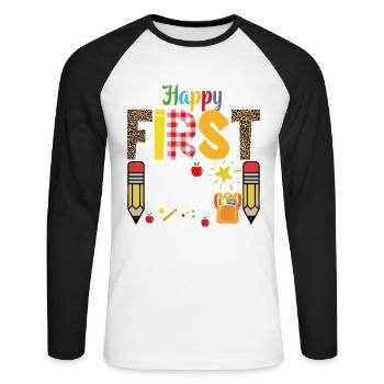 Bonjour L'école Maternelle - T-shirt baseball manches longues Homme - blanc/noir - Devant - Nik (191cm)