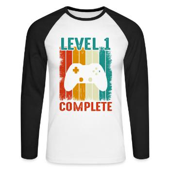 1. Hochzeitstag - Vintage Retro Level - Unisex Baseballshirt langarm - Weiß/Schwarz - Vorne - Nik (191cm)