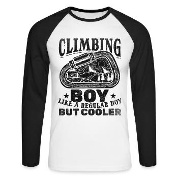 Escalade, bloc, grimpeur, garçon, alpiniste - T-shirt baseball manches longues Homme - blanc/noir - Devant - Nik (191cm)