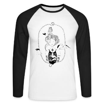 Sailor's Wife I The sea makes waves - Unisex Long Sleeve Baseball T-Shirt - white/black - Front - Nik (191cm)