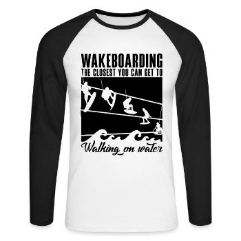 Wakeboard Wakeboarding Wakeboarder Idée Cadeau - T-shirt baseball manches longues Homme - blanc/noir - Devant - Nik (191cm)