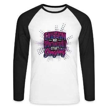 Caution May Spontane Singen, Musikliebhaber. - Unisex Baseballshirt langarm - Weiß/Schwarz - Vorne - Nik (191cm)