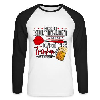 Darts Dartspieler - Unisex Baseballshirt langarm - Weiß/Schwarz - Vorne - Nik (191cm)