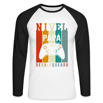 Niveau Papa Débloqué - T-shirt baseball manches longues Homme - blanc/noir - Devant - Nik (191cm)