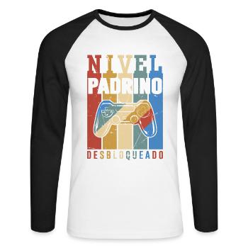 Niveau Parrain Débloqué - T-shirt baseball manches longues Homme - blanc/noir - Devant - Nik (191cm)