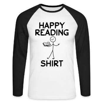 Happy Reading Shirt Stick Figure Book Lover - Unisex Long Sleeve Baseball T-Shirt - white/black - Front - Nik (191cm)